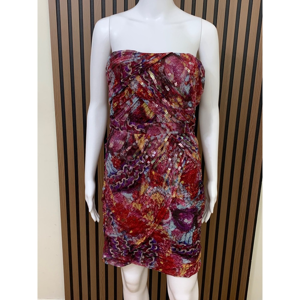 Diane von Furstenberg DVF Strapless Silk Sequin Ruched Mini Dress Red Floral  8